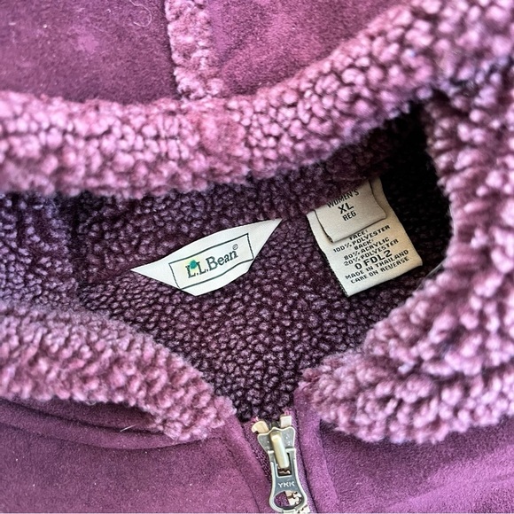 L.L. Bean Jacket dark purple burgundy fleece lined hooded size xl - Picture 3 of 5